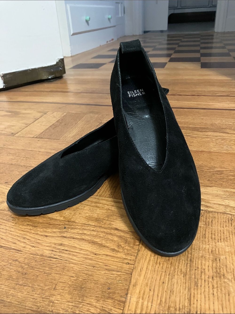 Eileen Fisher Black Suede Humor Slip-On Flats